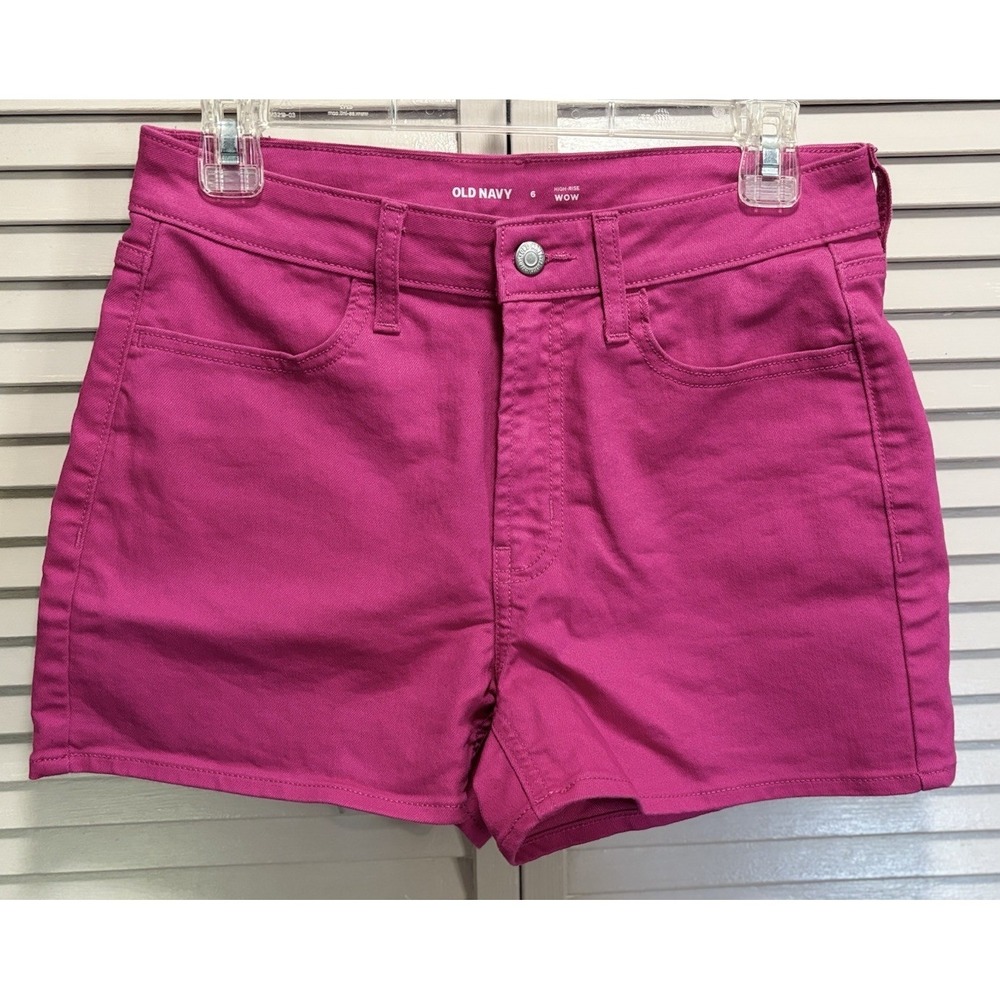 Old Navy Hot Pink Denim Short Size 6 Zip Button Mid Rise Summer Beach